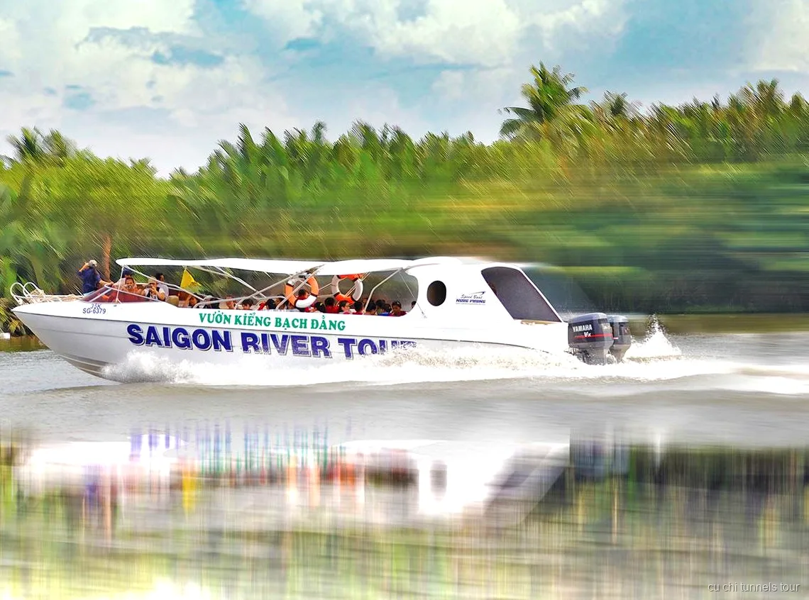 Speedboat transfer on the Saigon River for the Cu Chi Tunnels tour